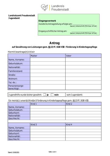Antrag auf Förderung in Kindertagespflege