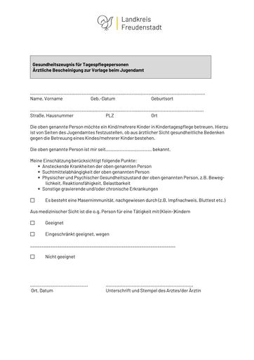 Vorlage Gesundheitszeugnis