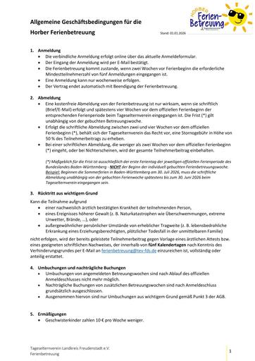 TEV Ferienbetreuung Allgemeine Geschäftsbedingungen